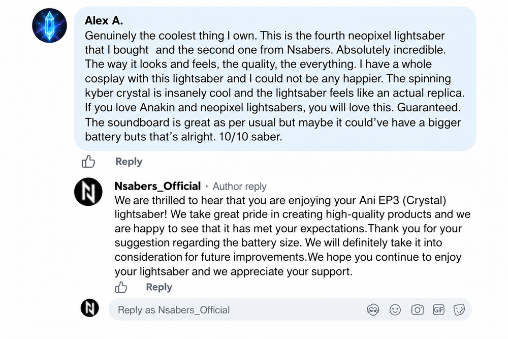Alex A. Kundenrezension mit Original-NSABERS-Antwort, neu erstelltem Kommentarlayout