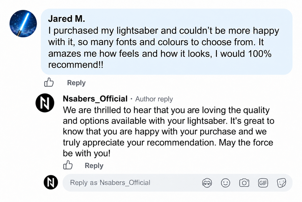 Jared M. Kundenbewertung mit Original-NSABERS-Antwort, neu erstelltem Kommentarlayout