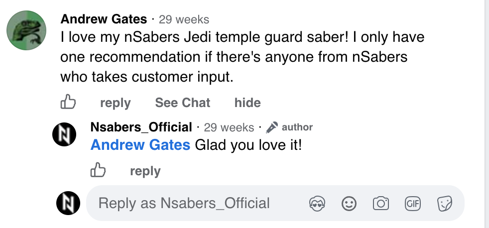 Facebook-Kommentar von Andrew Gates mit NSABERS-Antwort