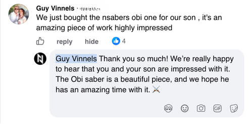 Facebook-Kommentar von Guy Vinnels mit NSABERS-Antwort